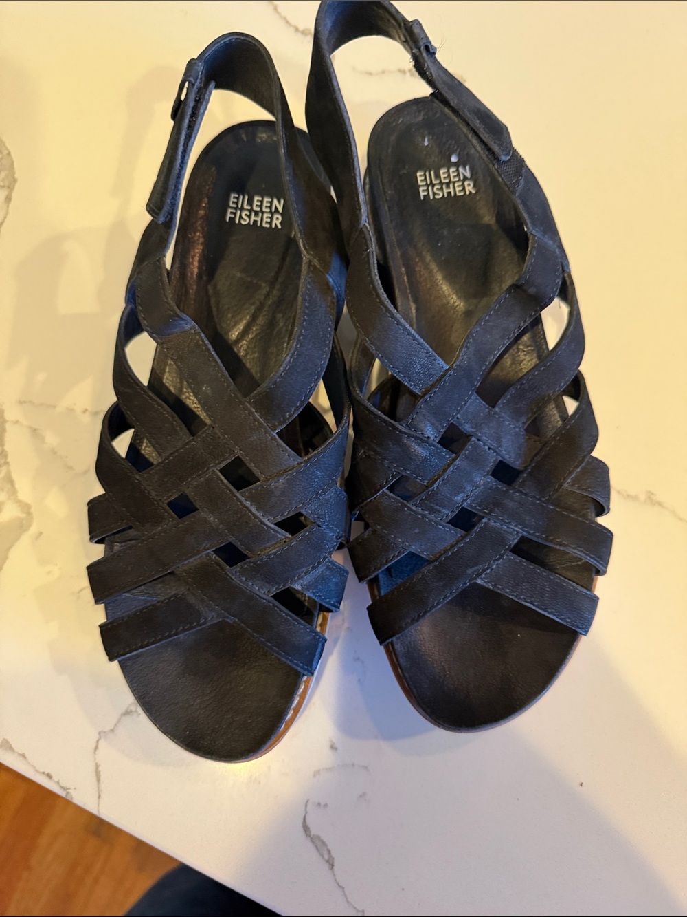 Eileen Fisher Black Woven Leather Slingback Sandals